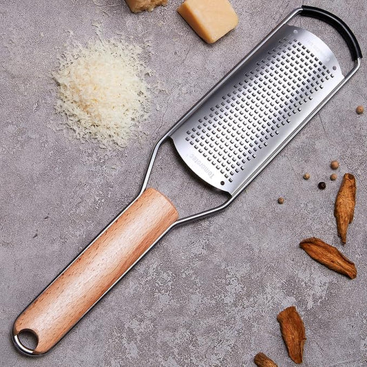 Stainless Steel Cheese Grater with Natural Wood Handle for Parmesan Cheese Lemon, Ginger, Cheese, Nutmeg, Potato, Chocolate and Garlic Small