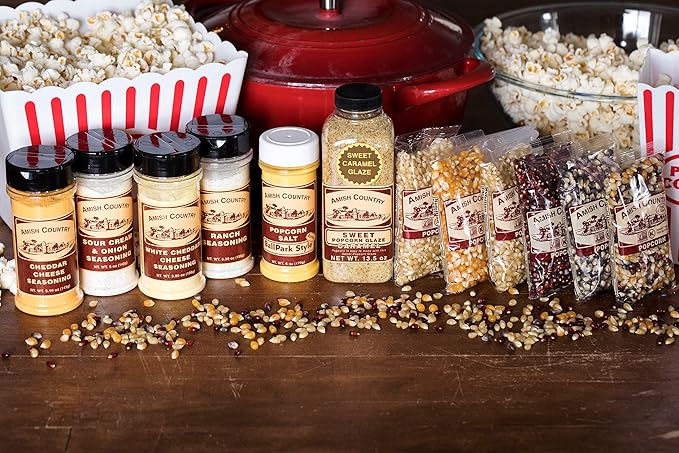 Amish Country Popcorn | 6-4 oz Bags | Variety Popcorn Kernel Set with Toppings | Old Fashioned, Non-GMO and Gluten Free