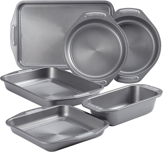Circulon Total Nonstick Bakeware Set with Nonstick Cookie Sheet, Baking Pan and Bread Pan - 6 Piece, Gray