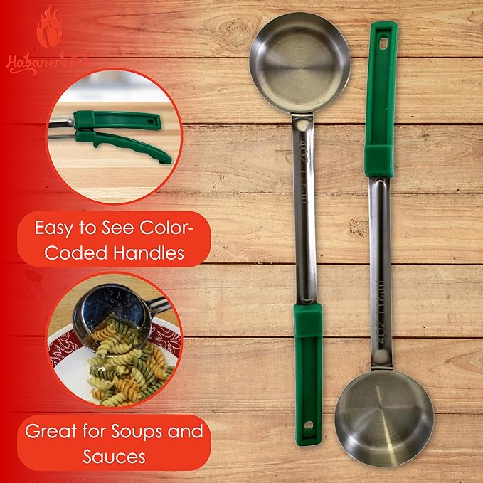 4 Ounce Solid Stainless Steel Portion Control Ladle Spoon for Measuring and Serving; Commercial Grade Serving Scoops [Pack of 2]