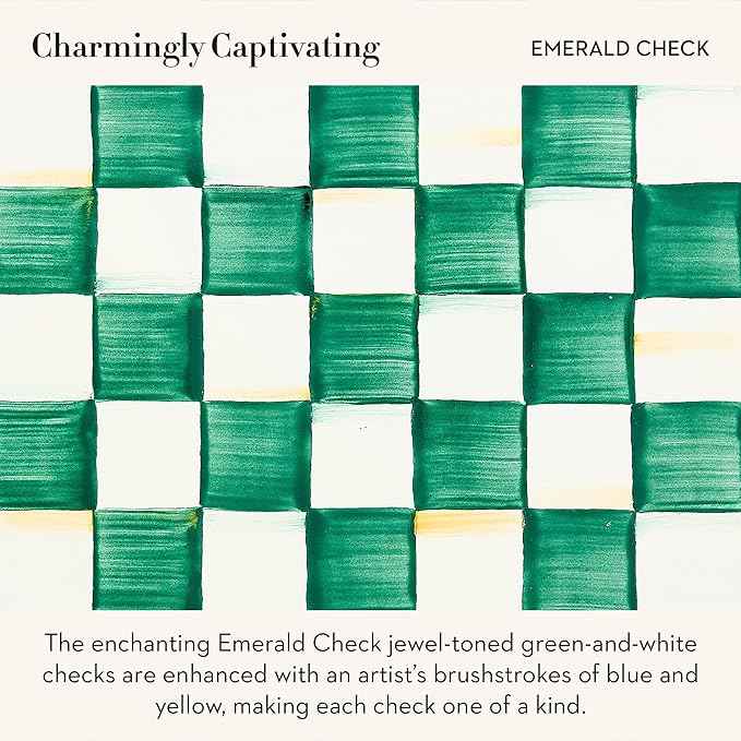 MACKENZIE-CHILDS Enamel Recipe Box, Index Card Box with Lid, Includes 40 Recipe Cards, Green-and-White Emerald Check