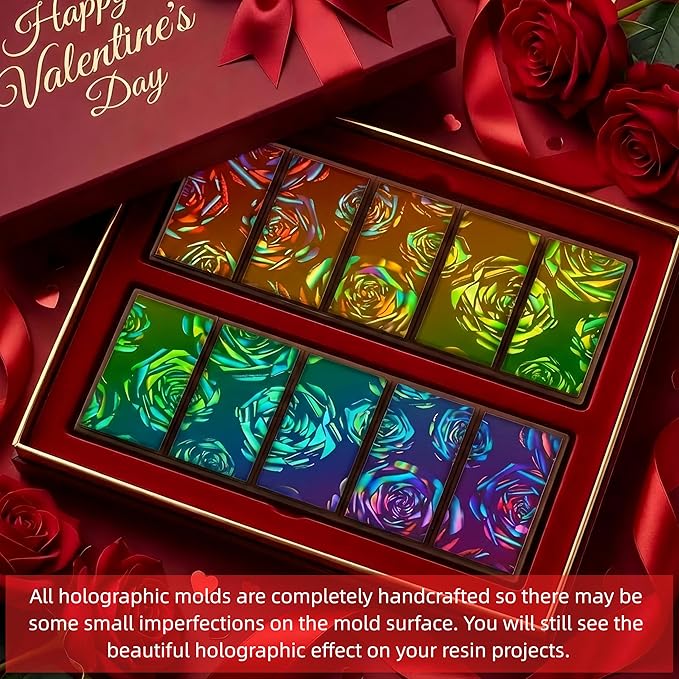 Ziliny Rose Holographic Chocolate Bar Mold Silicone, Rainbow Light Effect Chocolate Bar Deep Thick Molds for DIY Candy Dessert Baking, Candy, Wax Melts, Cake Decoration (Rectangle)