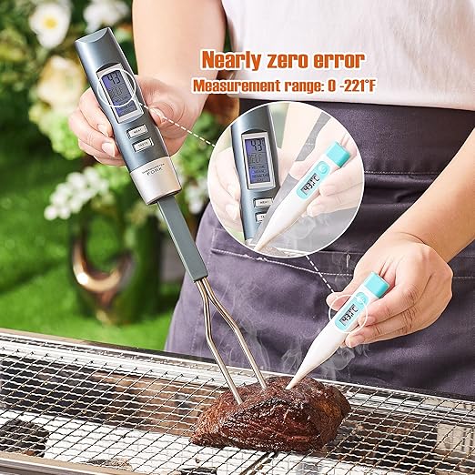 Meat Thermometer Fork with Electronic Ready Alarm, Digital Cooking Thermometer with Instant Read, LCD Display and Led Light, Grill Thermometers for BBQ Grilling Gadgets Steak Pork