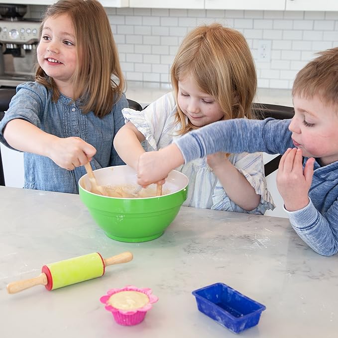 Pop Kid's 30-Piece Real Baking Tools For Kids Sized Cooking Bakeware Set with Silicone Cupcake Molds, Spatula, Whisk, Rolling Pin, Cake Pan for Learning Real Cooking and Baking tools, Child Gift