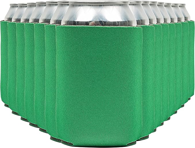 Blank Beer Can Coolers Sleeves (30-Pack) Soft Insulated Beer Can Coolies - HTV Friendly Plain Koolies in Bulk for Beer Cans & Bottles - Coolie Blanks for Vinyl Projects & Wedding Favors (Kelly Green)