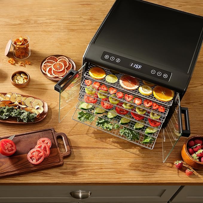 Excalibur Electric Food Dehydrator Select Series 6-Tray with Adjustable Temperature Control Includes Chrome Plated Drying Trays Stainless Steel Construction and Glass French Doors, 700-Watts, Black