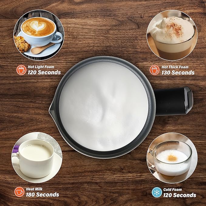 Simple Deluxe 4-in-1 Milk Frother, Electric Milk Steamer 240ml/8.12oz Automatic Hot and Cold Milk Foam Maker and Milk Warmer for Latte, Macchiato, Cappuccinos