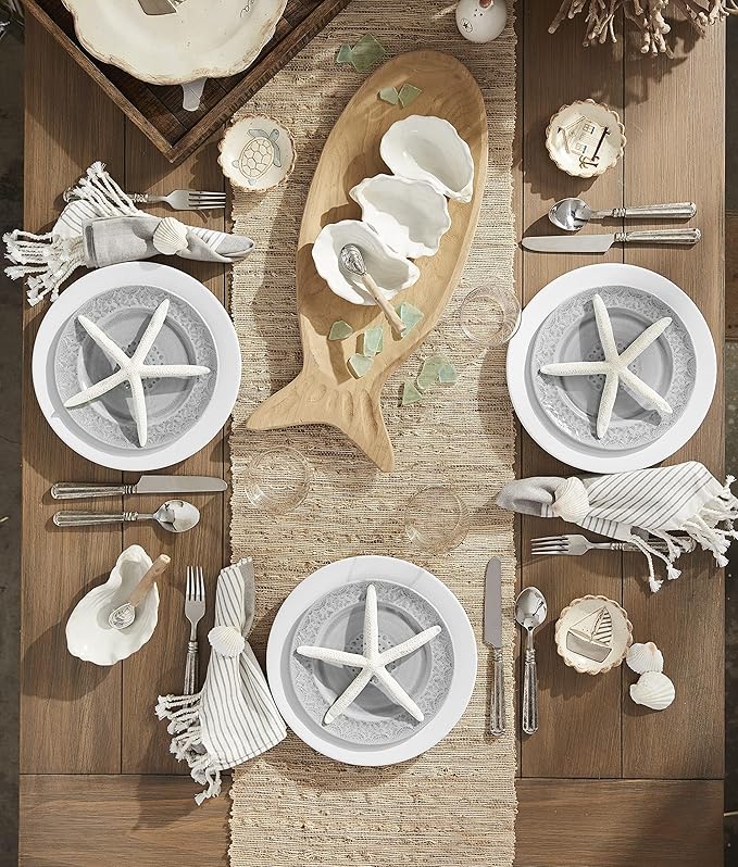 Mud Pie Oyster Shaped Triple Dip and Serving Set, White, 10.25" x 5.5"
