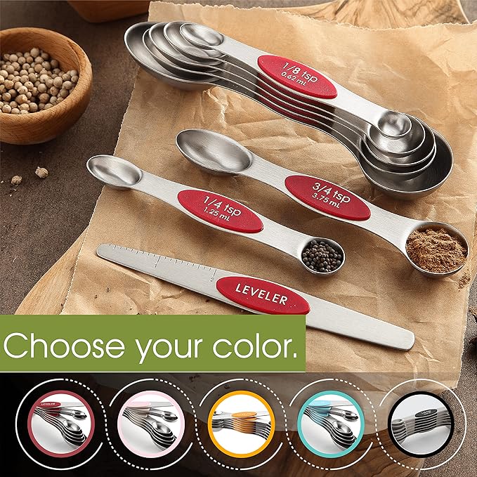 Spring Chef Dessert Bundle - Ice Cream Scoop, Medium Dough Blender, Magnetic Measuring Spoons Set - Red