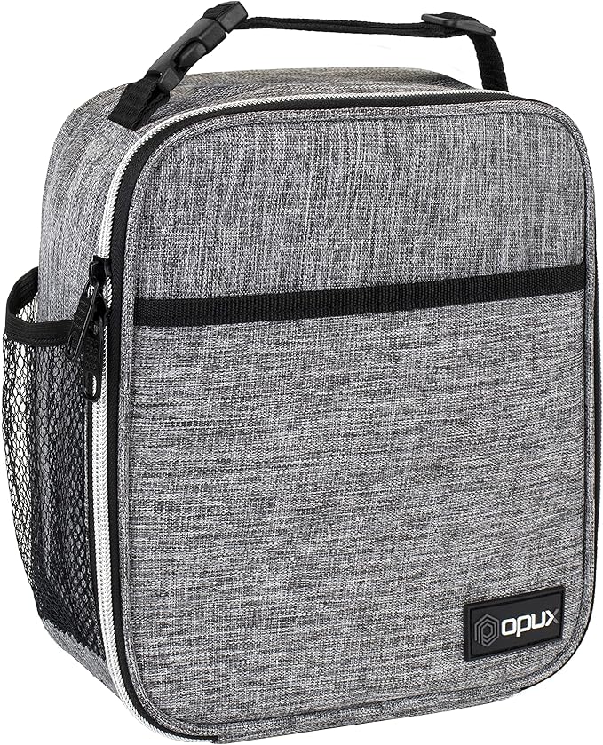 opux Premium Insulated Lunch Box, Soft School Lunch Bag for Kids Boys Girls, Leakproof Small Lunch Pail Men Women Work, Reusable Compact Cooler Tote Lunchbox for Office Adult, Light Grey