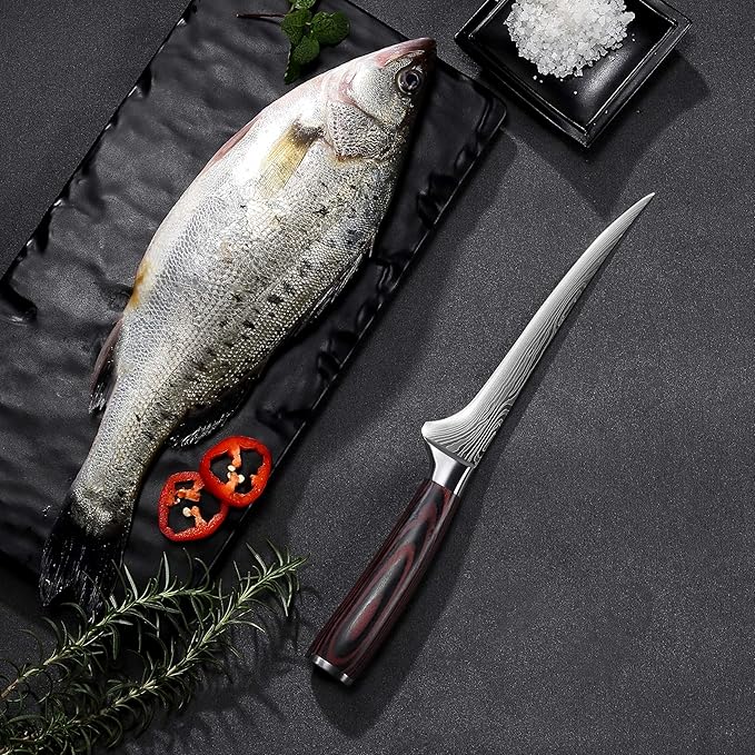 PAUDIN 7 Inch Fillet Knife – Flexible Boning Knife for Fish & Meat with Protective Sheath, Razor Sharp High Carbon Stainless Steel, Ergonomic Pakkawood Handle, Gift Box