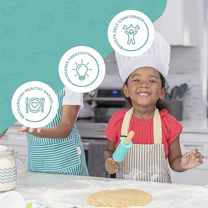 Tovla Jr. Kids Cooking Utensils Set - 4-Piece Kids Kitchen Tools - Safe Baking Set - Food Grade Toddler Chef Supplies - Gender Neutral Silicone Cookware Kit with Spatula Whisk Tongs Rolling Pin