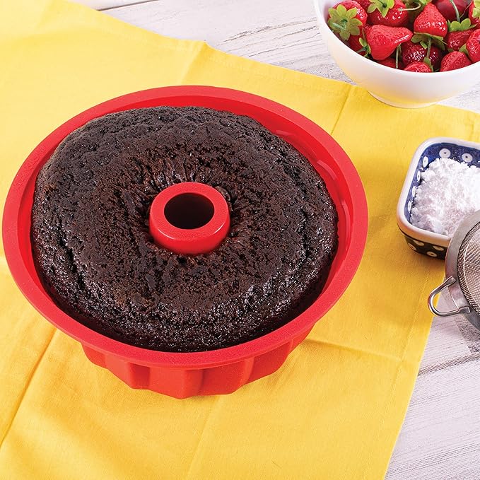 Mrs. Anderson's Baking Silicone Fluted Cake Pan for 9-Inch Cakes, Non-Stick European-Grade Silicone