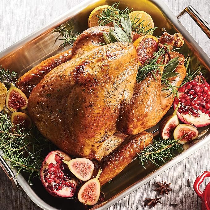 Tramontina 16.75-Inch Stainless Steel Roasting Pan with Rack, Flared Edge Turkey Roaster for Oven, Dishwasher Safe, Made in Brazil