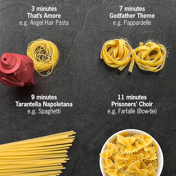 Al Dente Red – The Singing Floating Pasta Timer (2 Pack): Sings Different Tunes When Pasta is Ready at 3, 7, 9, and 11 Minutes, Boils with Any Pasta in The Pot, Floats in Cold & Hot Water