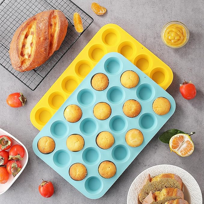 VRUIFA 2PCS Silicone Mini Muffin Pan, 24 Cups Nonstick Mini Cupcake Pan for Baking, BPA Free and Dishwasher Safe, Great for Making Muffin Cakes, Tart, Bread and Egg Bites