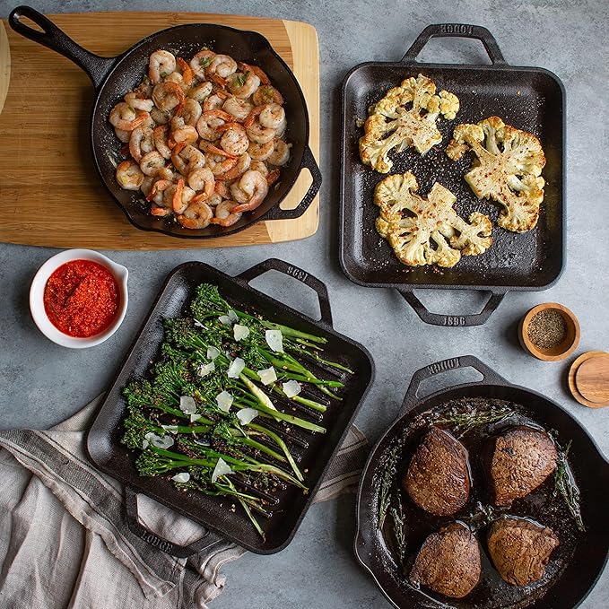Lodge 12 Inch Pre-Seasoned Cast Iron Skillet - Dual Assist Handles - Use in the Oven,on the Stove,on-the Grill,or Over a Campfire - Black,(Pack of 3)