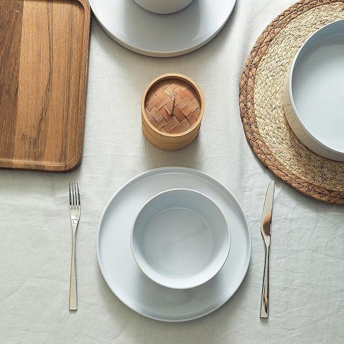 Stone Lain Celina Stoneware 12-Piece Dinnerware Set, Dinner and Pasta Bowls, White