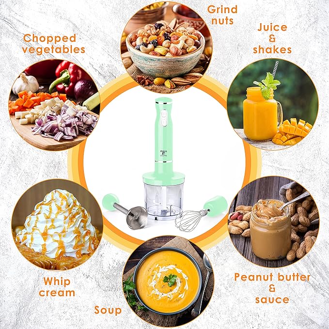 Moss & Stone Hand Blender Electric With Egg Whisk & Chopper, Powerful 300 Watt Stick Blender, Hand Mixer Set Stainless Steel Shaft & Blades, Handheld Blender With Ergonomic Handle
