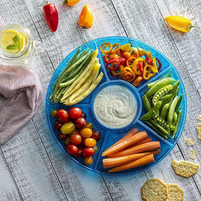 Plasticpro 6 Sectional Round Plastic Serving Tray/Platter (4, Blue)