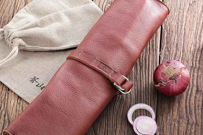 Cangshan N1 Series 4 Piece Leather Roll Knife Set, Silver
