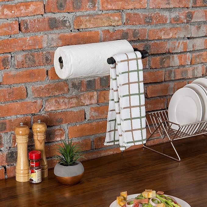 MyGift Wall-Mounted Paper Towel Holder Under Cabinet Hanging Dish Towel Rack and Paper Towel Dispenser with Industrial Metal Pipe