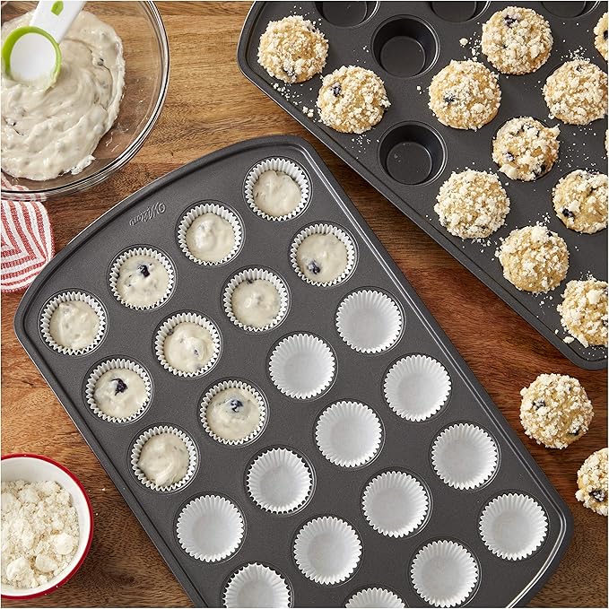 Wilton Perfect Results Premium Set of 2 Non-Stick Mini Muffin Pans, 24-Cup Cupcake Pans, Steel