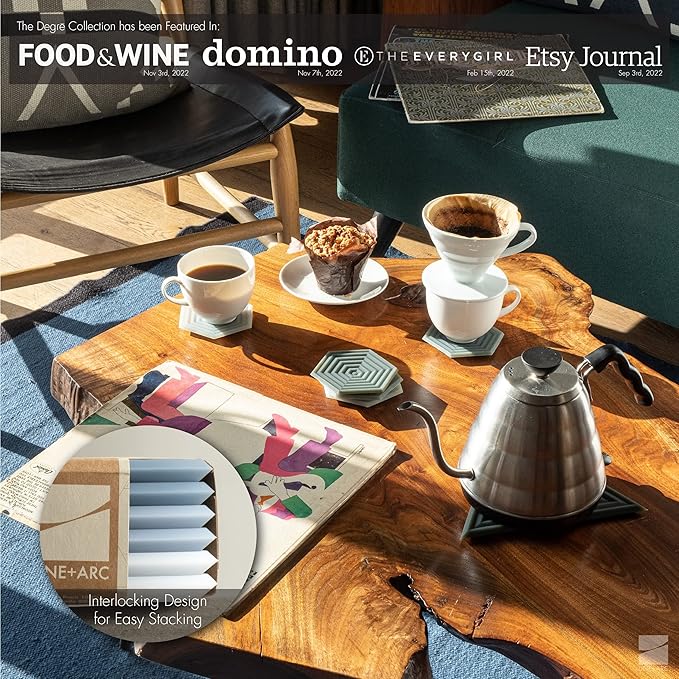 LINE+ARC Extra Thick Silicone Coasters (As Seen in NYTimes WireCutter) Waterproof Anti-Stain Heat-Safe Dishwasher-Safe Degrē Coasters (Set of 6, Indigo Wash) Outdoor Rubber Mid-Century Modern
