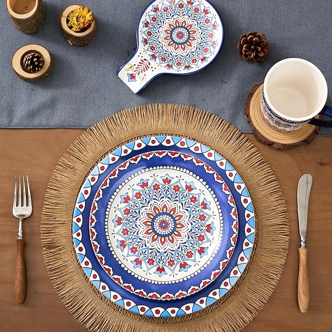 Bico Boho Totem Dinner Plates Set of 4, 11 Inch Large Ceramic Plates for Pasta, Steak, Stylish Serving Dishes, Microwave and Dishwasher Safe, Gift for Housewarming and Thanksgiving