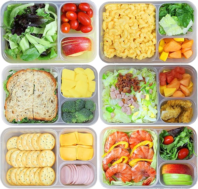 16 Pack - SimpleHouseware 3-Compartment Heavy Duty Bento Lunch Meal Prep Container Boxes, 36 ounces, 4 Color