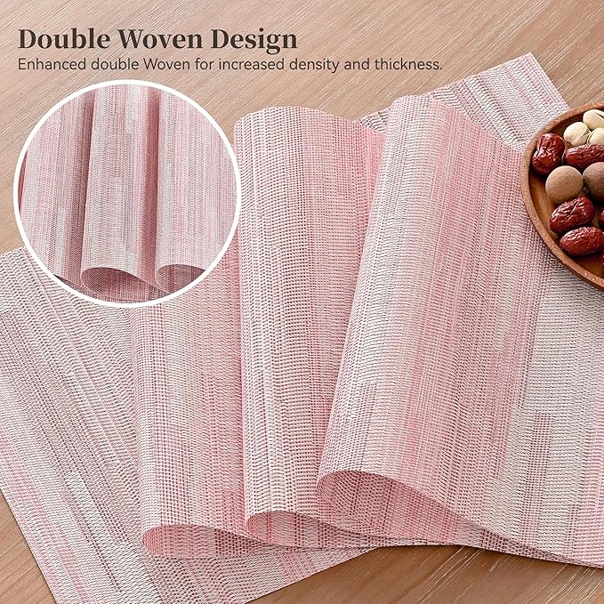 Leetaltree Misty Rose Placemats Set of 4 - Heat Resistant Non-Slip Place mats for Dining Table, Washable Durable PVC Vinyl Woven Table Mats（Misty Rose, 4）
