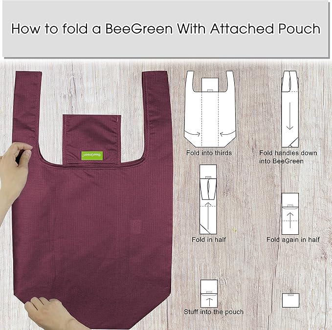 BeeGreen Burgundy Reusable Grocery Bags Wine Red Reusable Kitchen Bags Bulk Foldable-Machine Washable with Zipper Storage Pouch 50 Packs