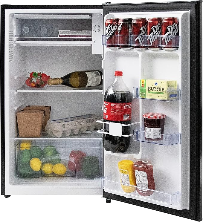 West Bend Mini Fridge Compact Refrigerator for Home Office or Dorm, with Reversible Door, Energy Star Rated, 3.3-Cu.Ft., Black