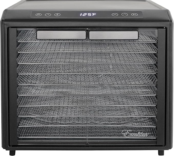 Excalibur Food Dehydrator 10-Tray Select Series for Jerky, Fruit, Vegetables, Herbs, Pet Treats, Stainless Steel with Glass Doors and 60 hour digital timer, 10-Tray, Black