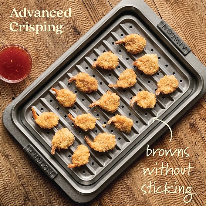 Anolon Advanced Nonstick Bakeware Set, Nonstick Cookie Sheet / Baking Sheet and Crisper Pan - 2 Piece, Graphite Gray