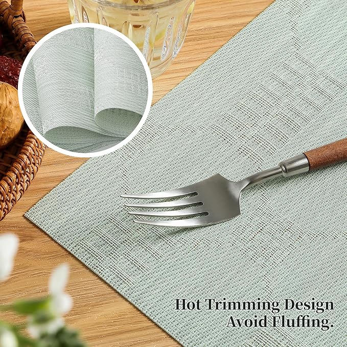 Leetaltree Mint Cream Placemats Set of 12 - Heat Resistant Non-Slip Place mats for Dining Table, Washable Durable PVC Vinyl Woven Table Mats（Mint Cream, 12）