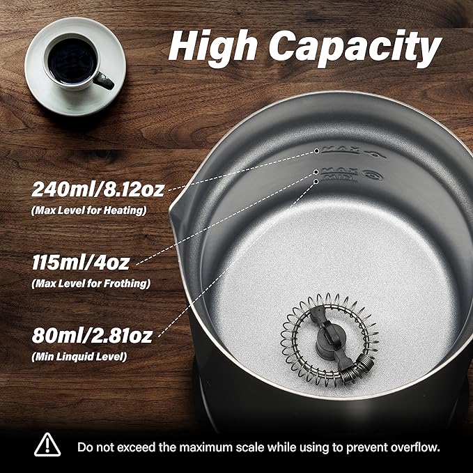 Simple Deluxe 4-in-1 Milk Frother, Electric Milk Steamer 240ml/8.12oz Automatic Hot and Cold Milk Foam Maker and Milk Warmer for Latte, Macchiato, Cappuccinos