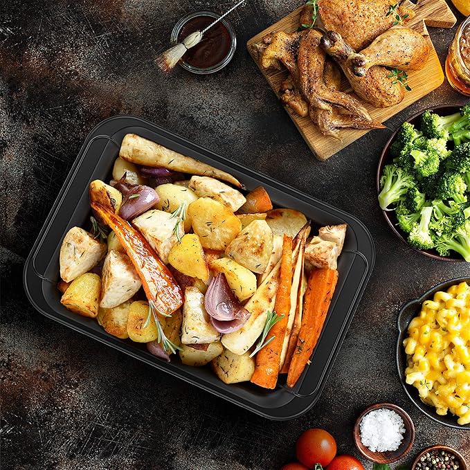 Roasting Pan with Rack-Nonstick Oven Roaster with Removable Grid to Drain Fat and Grease-Healthier Cooking with Kitchen Bakeware by Classic Cuisine