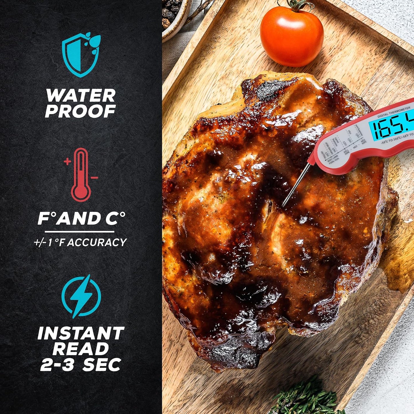 KIZEN Instant Read Meat Thermometer Digital - Food Thermometer for Cooking, Grill, Oven, BBQ - Probe Thermometer for Kitchen