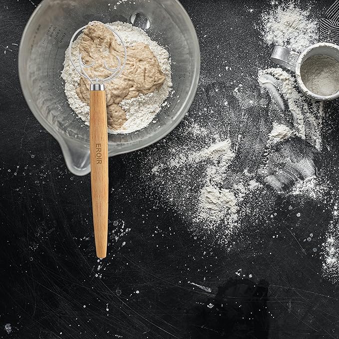 EROIR Danish Dough Whisk and Bread Lame Set - 13 Inch Dutch Bread Whisk - Bread Lame Dough Scoring Tool with 10 Razor Sharp Blades and Leather Cover