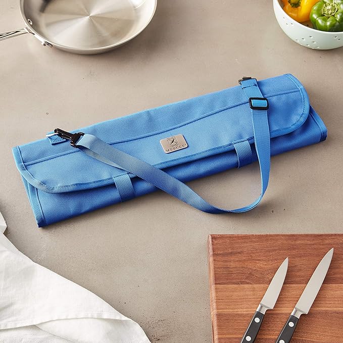 Mercer Culinary 7-Pocket Knife Roll Storage Bag, Blue