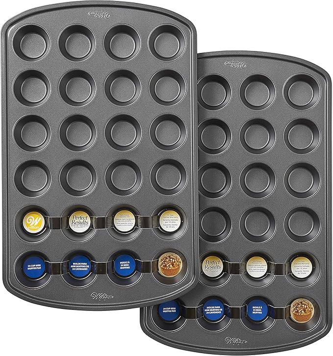 Wilton Perfect Results Premium Set of 2 Non-Stick Mini Muffin Pans, 24-Cup Cupcake Pans, Steel
