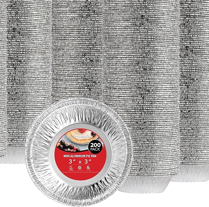 Stock Your Home 3 Inch Aluminum Foil Pie Pans (200 Count) Disposable & Recyclable Mini Pie Pans, Small Pie Tin for Baking, Cafes, and Restaurants, Durable Individual Pie Pan for Fruit Tarts, Quiche
