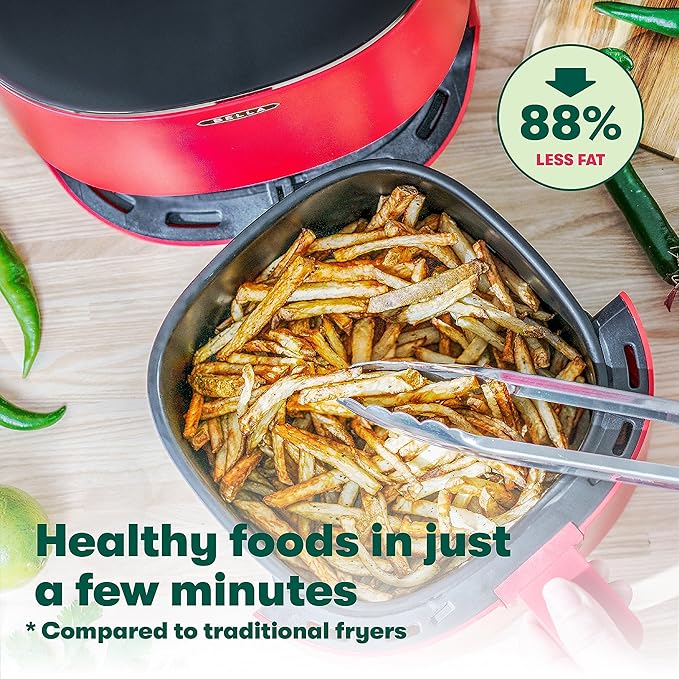 BELLA 3 Qt Touchscreen Air Fryer Oven and 5-in-1 Multicooker with Removable Nonstick Dishwasher Safe Crisping Tray and Basket, 1400 Watt Heating System, Matte Red