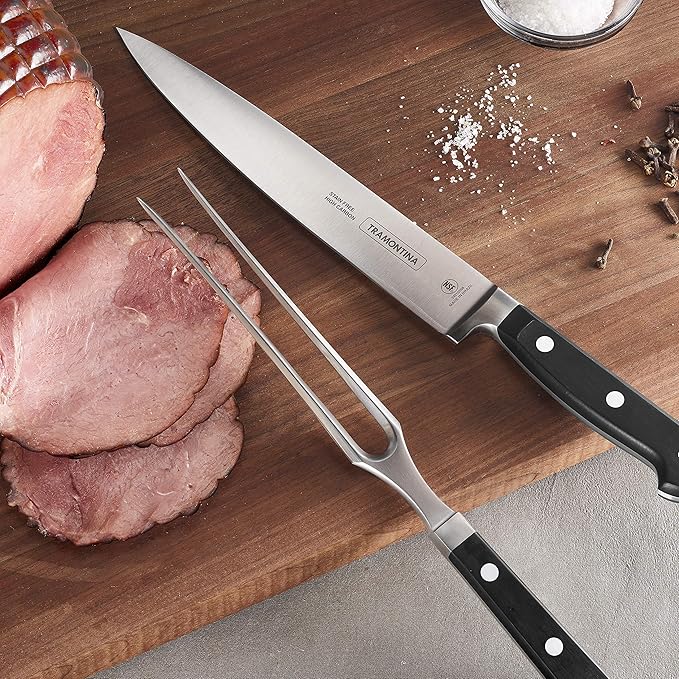 Tramontina Professional 2-Piece Carving Set, 8-inch High Carbon Steel Blade Slicing Knife with Carving Fork, Polywood Handles, Dishwasher Safe